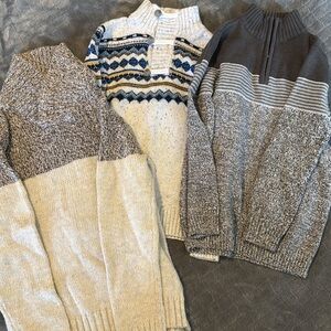 Cat & Jack Cream Fair Isle Knit Sweater with Blue and Gold Pattern